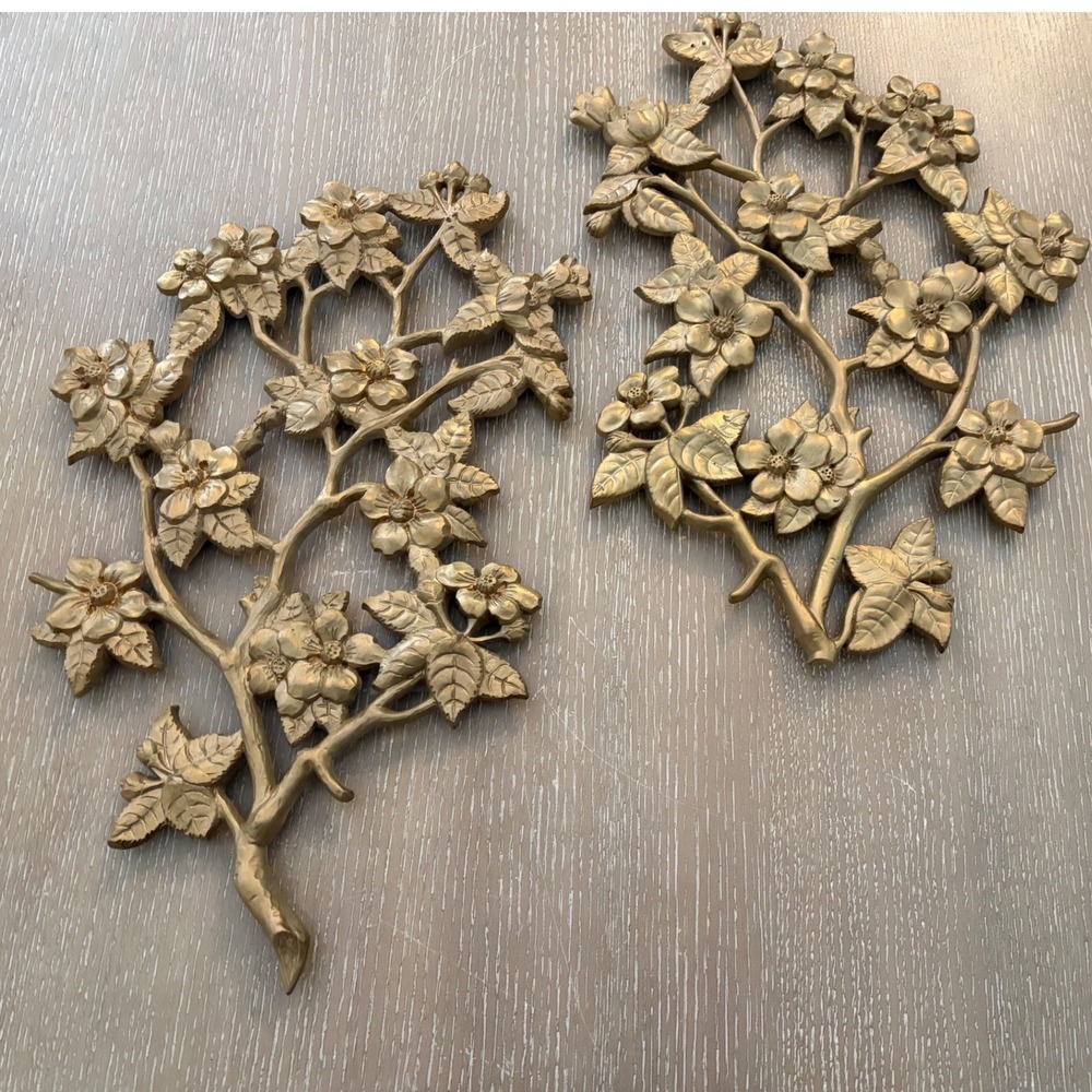 Pair of Vintage 1986 Burwood Floral Dogwood Tree Wall Hangings